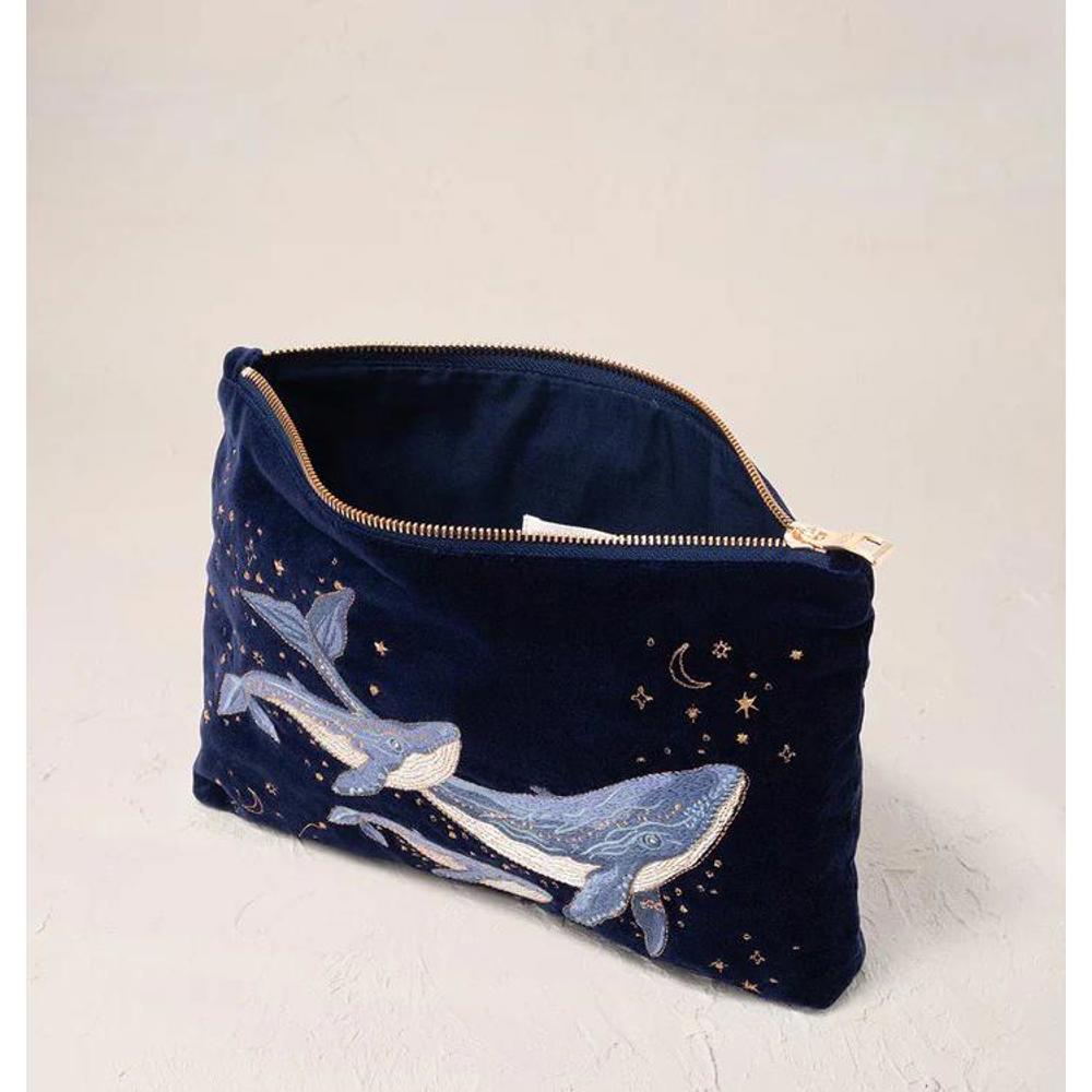 Elizabeth Scarlett Mystical Whale Velvet Everyday Pouch Navy
